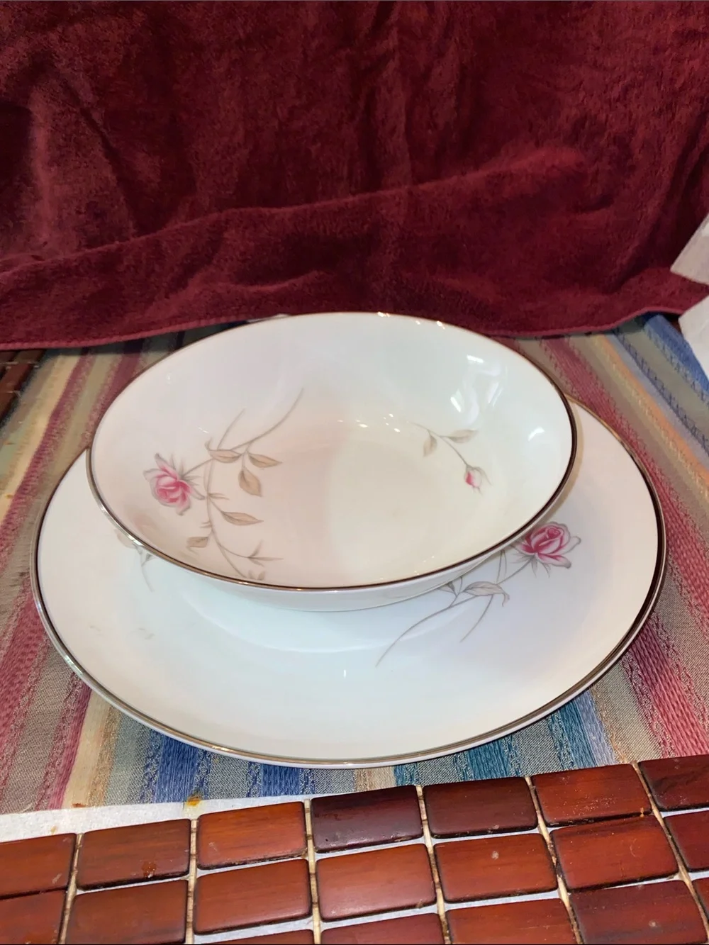 Vintage Seizan White Porcelain Dinner and Serving Bowls with Pink Rose Motif
